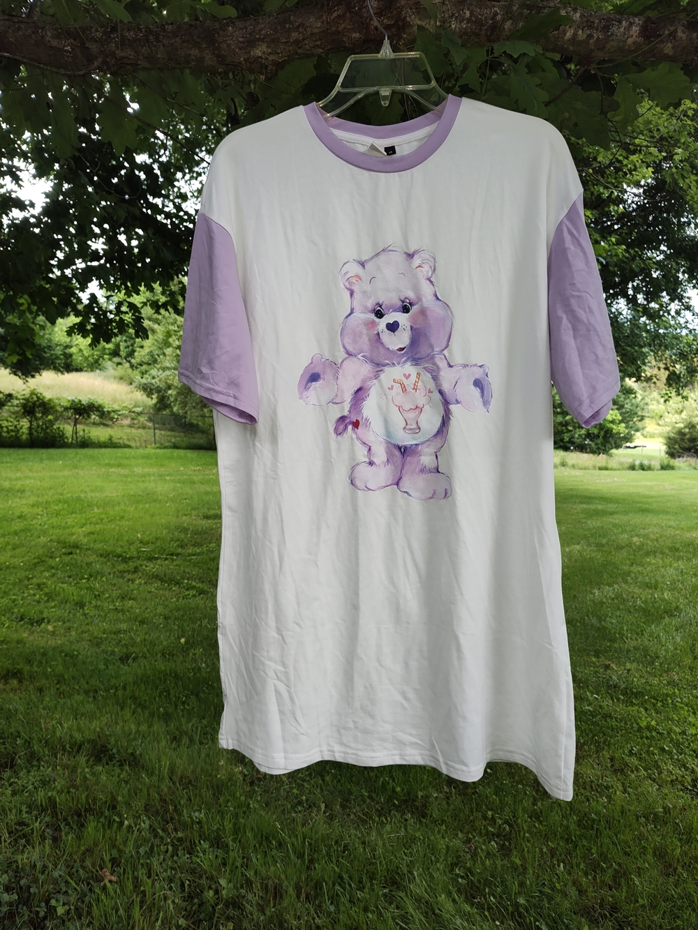 Care Bears White and Purple Tee Nightgown/ Dress with Lavender Care Bear Graphic